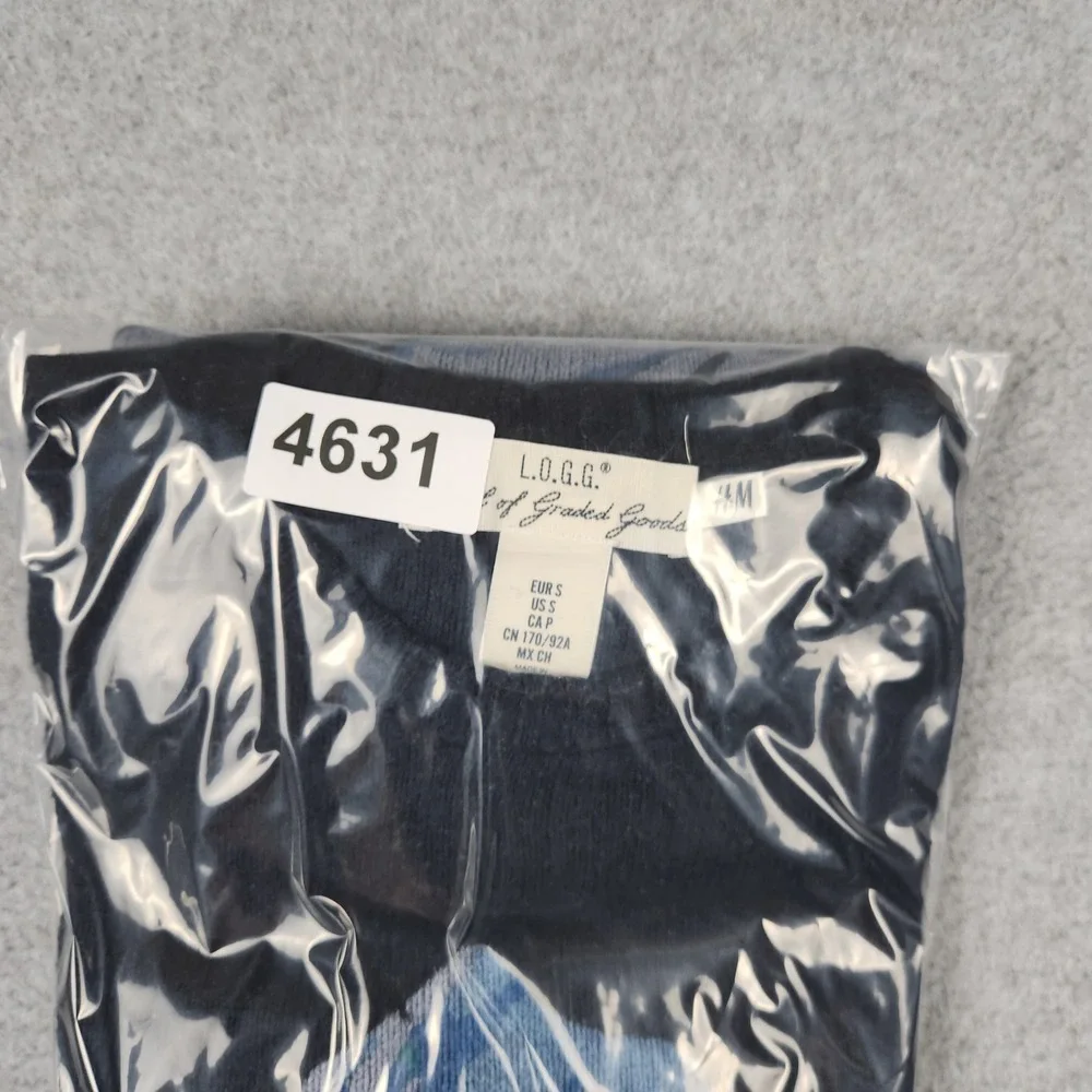 H&M L.O.G.G. Sweater Men's Small Blue Black Mountain Graphic Tight Knit Pullover